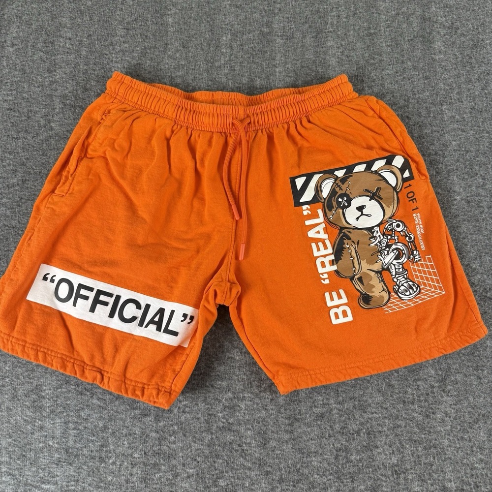RGSTR Orange Graphic Shorts Mens Medium Bear Streetwear Drawstring Soft